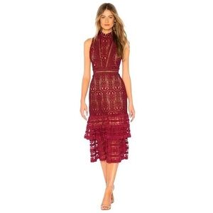 Anthropologie Endless Rose Burgundy Lace Midi Dress Size Small